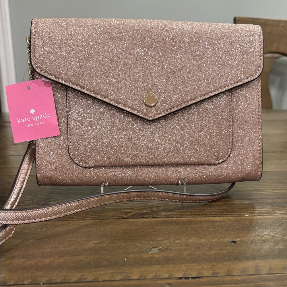 Kate Spade Tinsel Flap Crossbody in Rose Gold